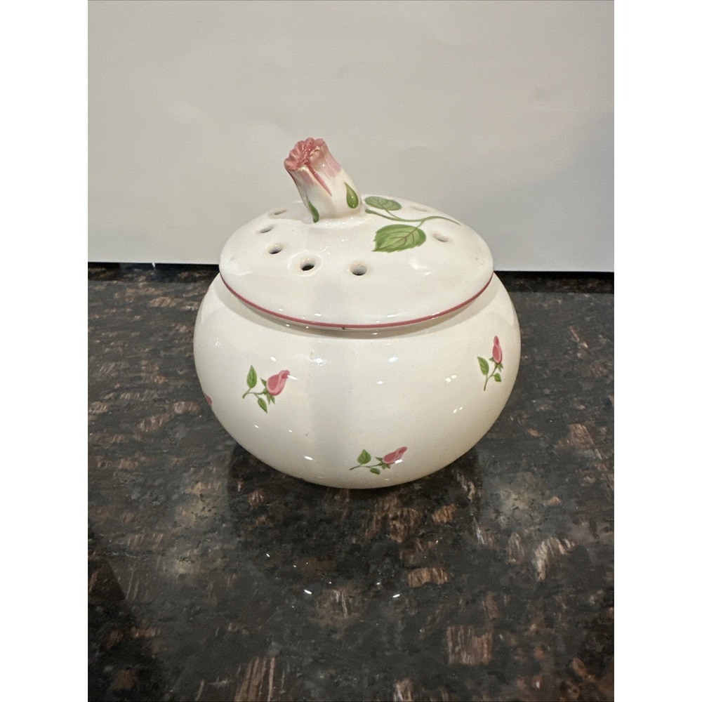 Vintage Teleflora Pink Roses Ceramic Potpourri Trinket Dish Bowl Lid Portugal